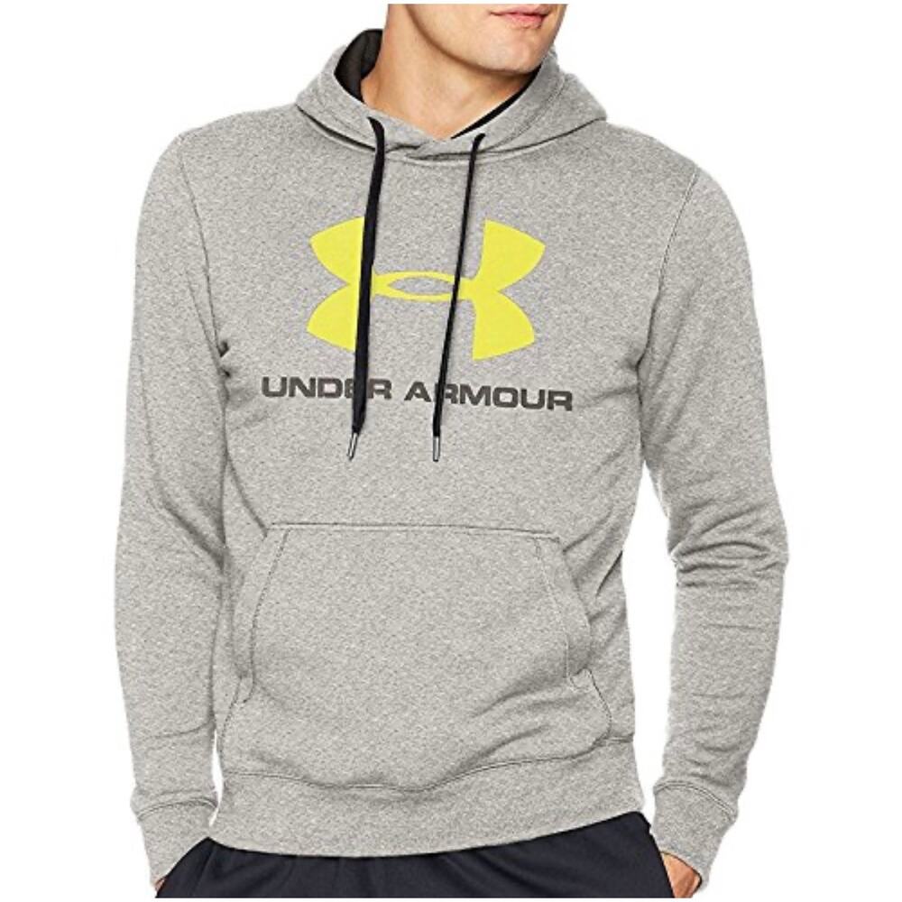 Under Armour Logo Gray & Green Mens Cozy Hooded Drawstring Detail Hoodie Large - Picture 1 of 5